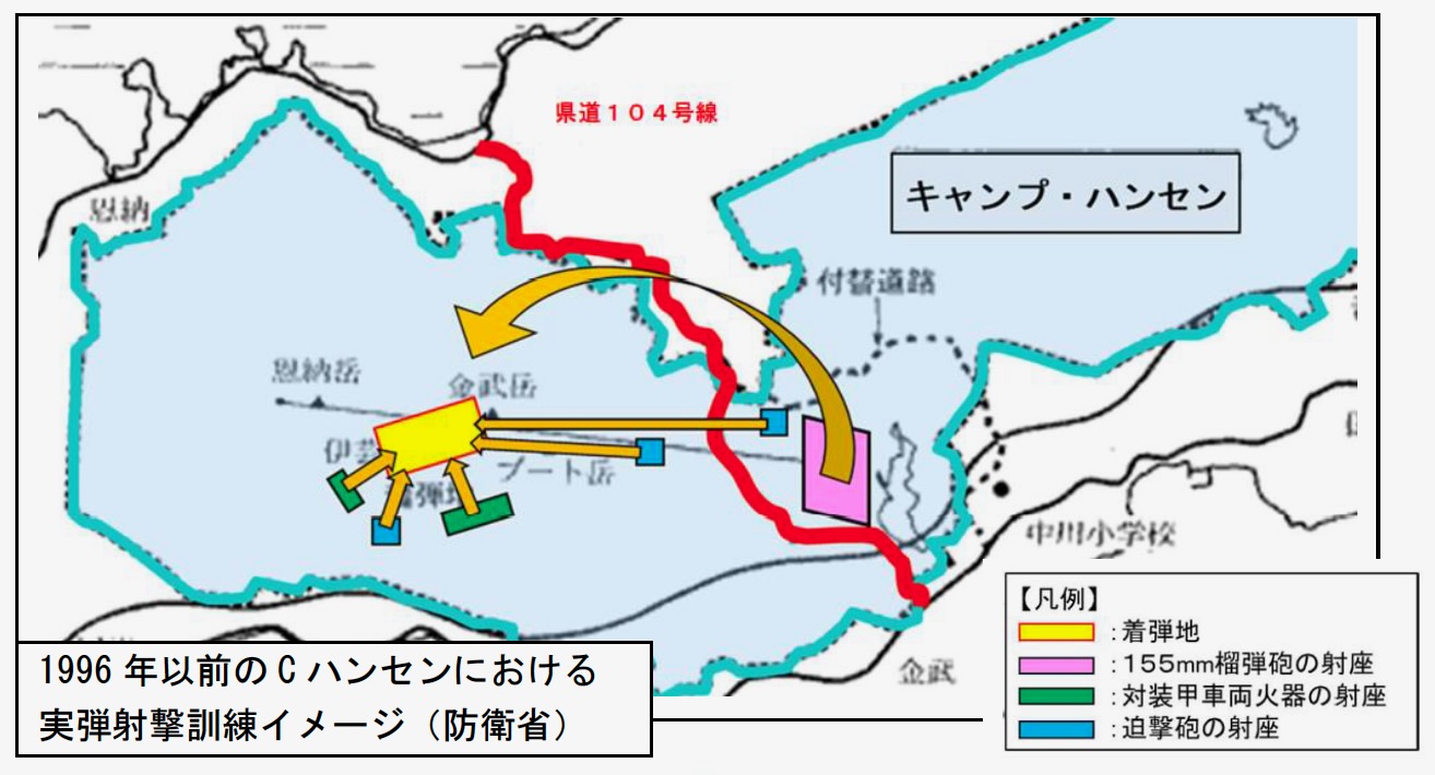 防衛省の配布資料：移転前のキャンプハンセンで米軍演習配置図